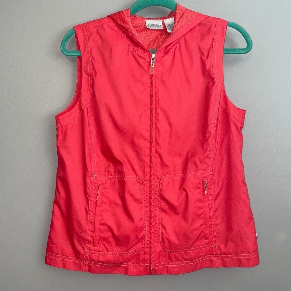 EUC Zenergy by Chico's Full Zip Hooded Sleeveless Jacket Size 1 Medium